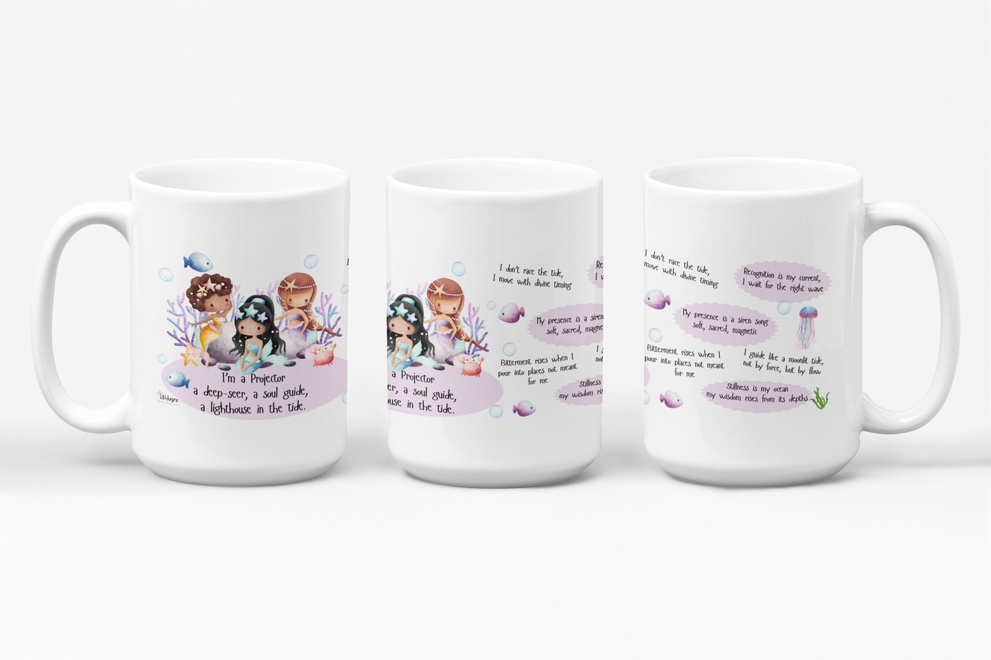🧜🏽♀️ The Mermaid Projector Mug – I See Beneath the Surface 🌊 You read energy like a second language. This mug reflects your depth, your magic, your mermaid intuition.