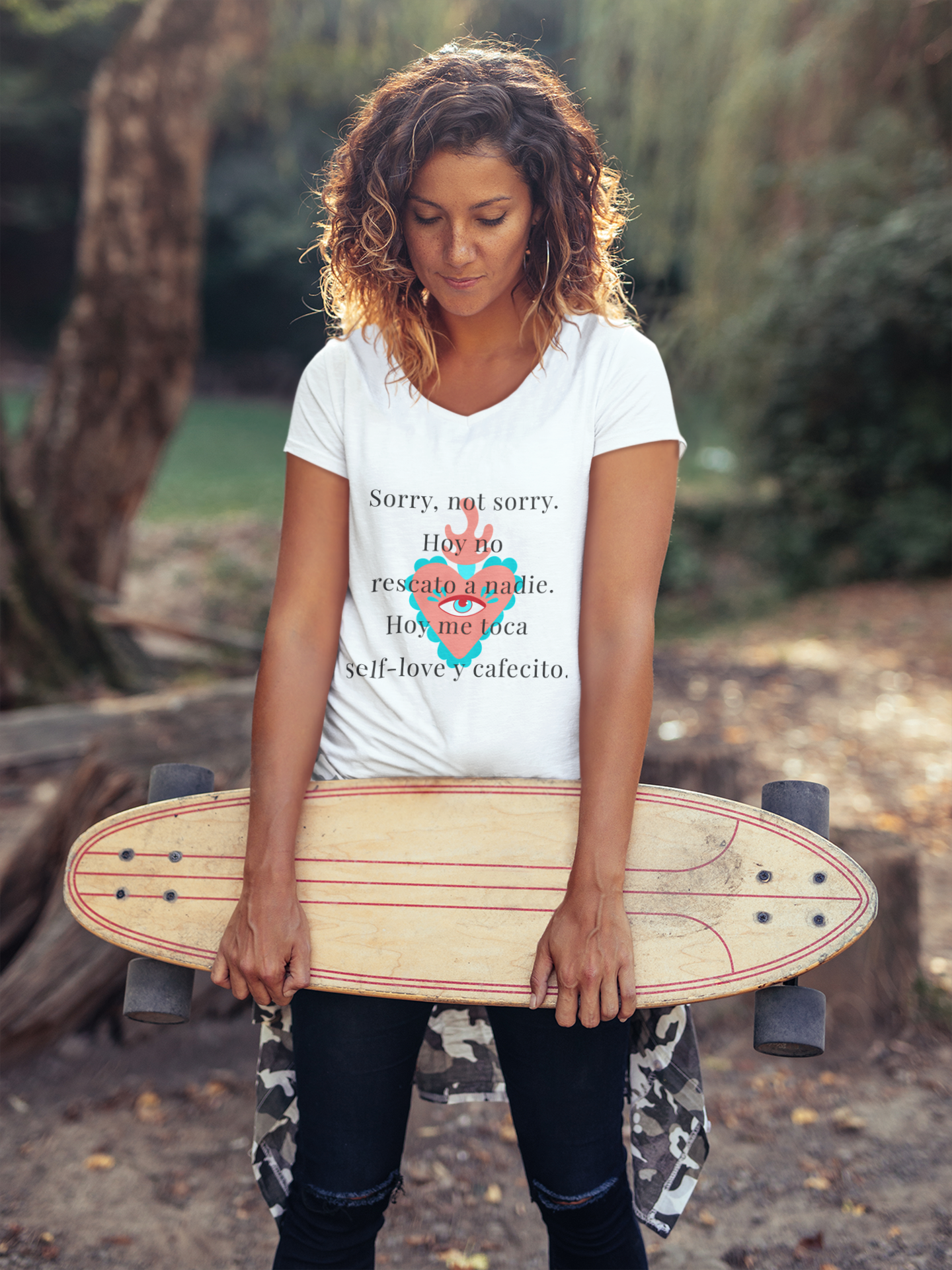 Hoy No Rescato Tee — Boundaries & Cafecito Vibes (100% Cotton V-Neck)