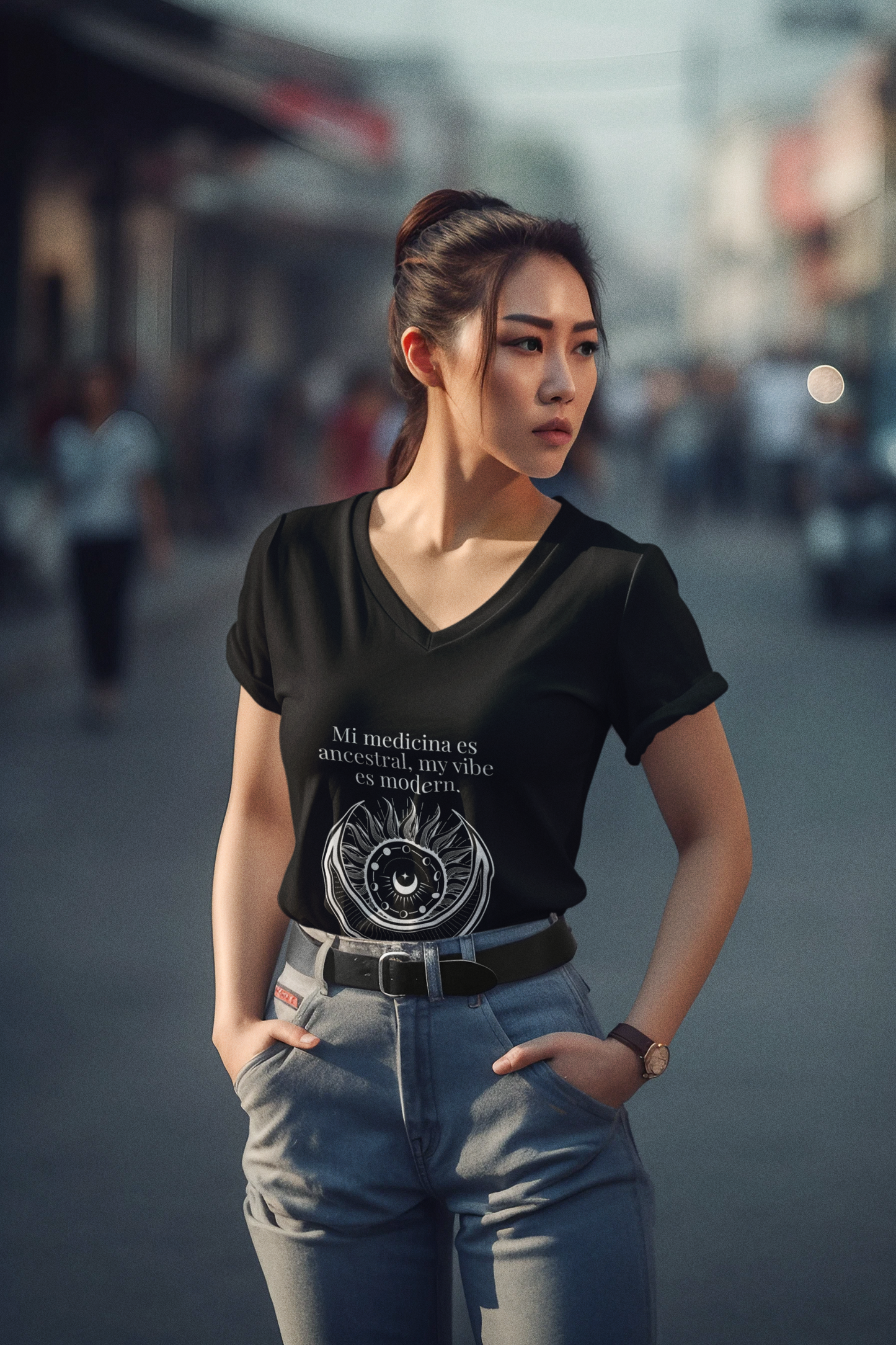 Modern Brujita Tee – 100% Cotton V-Neck for Sacred Rebels