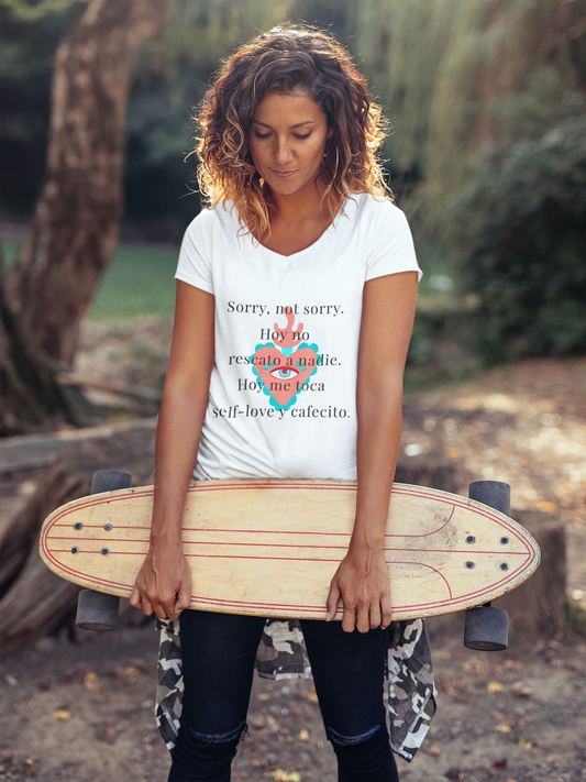 Hoy No Rescato Tee — Boundaries & Cafecito Vibes (100% Cotton V-Neck)